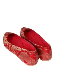Red Brocade Pointed Toe Ballerina Flats image 5