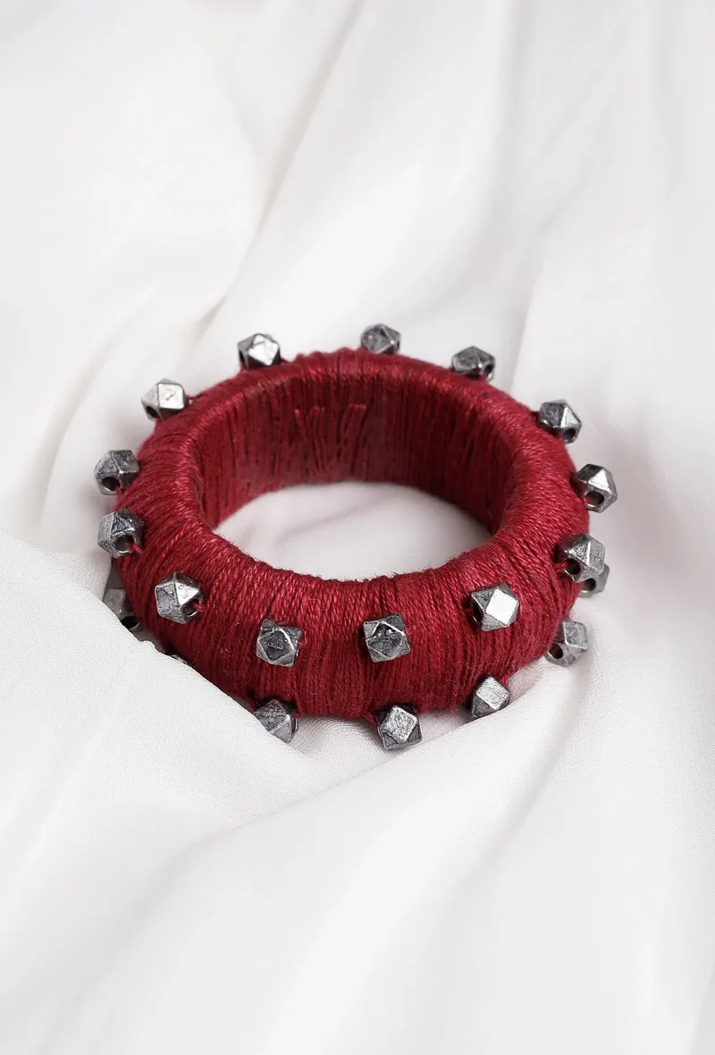 Scarlet Red Thread Wooden Bangles