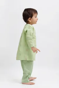 Set Of 2: Green Dobby Kurta and Green Pant image 2