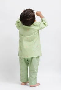Set Of 2: Green Dobby Kurta and Green Pant image 3