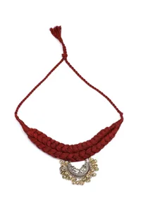 Mehreen Maroon Kundan Tribal Necklace image 2