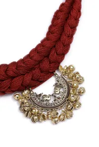 Mehreen Maroon Kundan Tribal Necklace image 3