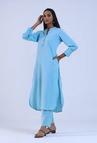 Set Of 2: Blue Cotton Kurta & Pant Set image 2