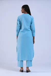 Set Of 2: Blue Cotton Kurta & Pant Set image 4