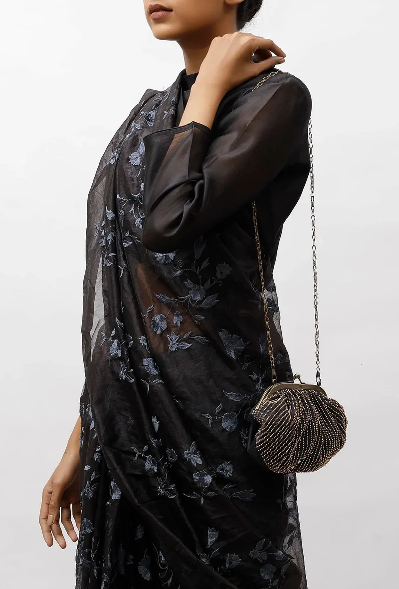 Saira Black Embellished Clutch Bag