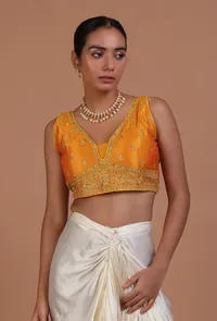 Yellow Color Raw Silk Embroidered Blouse image 3