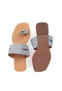 Slate Blue & Tawny Brown Ikat One Toe Cruelty Free Leather Flats image 3