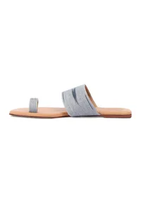 Slate Blue & Tawny Brown Ikat One Toe Cruelty Free Leather Flats image 4