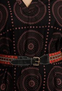 Black Hand Block Printed kaftan Dress With Embroidered Cruelty-Free Leather Belt image 5