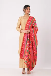 Gulabi allover embriodred phoolkari dupatta image 1
