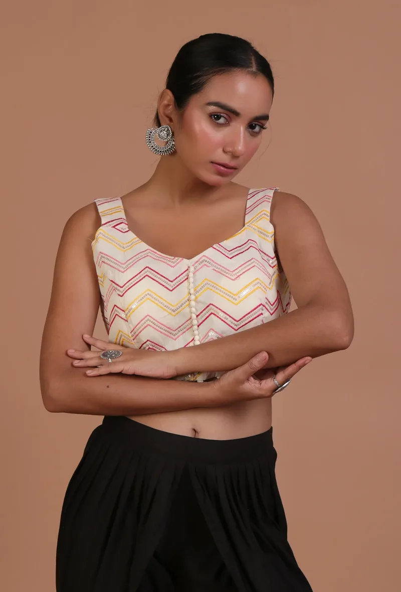 Off White Color Cotton Sitara work Blouse