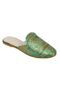 Green Brocade Slider Mules image 4