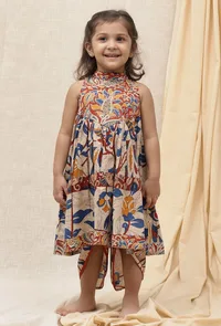 Set Of 2: Bianca Maroon Red & Beige Cream Kalamkari Printed Cotton Kurta & Dhoti Pant image 1