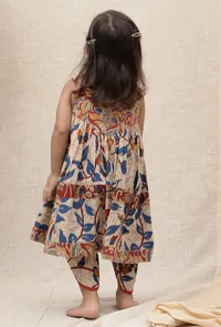 Set Of 2: Bianca Maroon Red & Beige Cream Kalamkari Printed Cotton Kurta & Dhoti Pant image 3