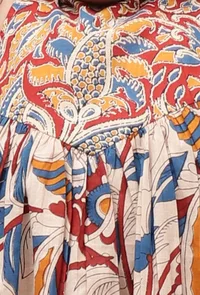 Set Of 2: Bianca Maroon Red & Beige Cream Kalamkari Printed Cotton Kurta & Dhoti Pant image 4