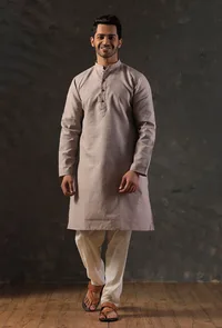 Grey Silk Kurta with Cotton Pyjama image 1