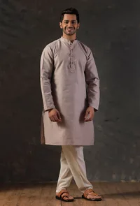 Grey Silk Kurta with Cotton Pyjama image 2