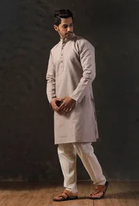 Grey Silk Kurta with Cotton Pyjama image 3