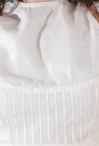 Off white shimmer stripe shoulder cut cotton blouse image 5