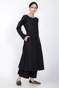 A-line Embroidered Black Cotton Kurta image 3