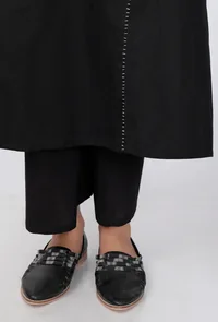 A-line Embroidered Black Cotton Kurta image 6