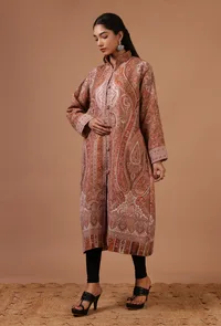 Rust Beige & Multicolor Kani Embroidered Long Jacket image 2