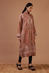 Rust Beige & Multicolor Kani Embroidered Long Jacket image 4