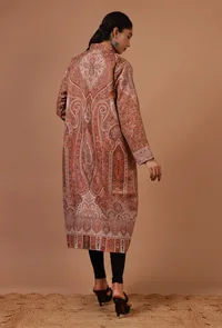Rust Beige & Multicolor Kani Embroidered Long Jacket image 5