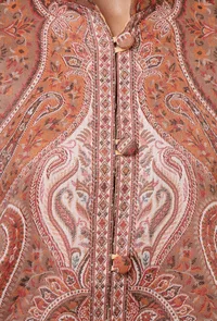 Rust Beige & Multicolor Kani Embroidered Long Jacket image 6