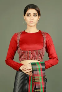 Maroon Modal Silk Ajrakh Blouse image 1