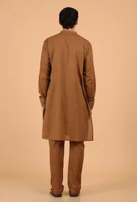 Tan Brown Cotton Mulmul Mid-Length Kurta & Pant image 3