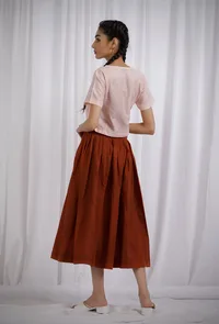 Set of 2: Orange Cotton Short Wrap Around Top With Rust Orange Cotton Slub Flared Skirt image 4