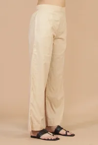 Beige Straight Fit Pure Cotton Pants image 3