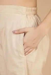Beige Straight Fit Pure Cotton Pants image 5