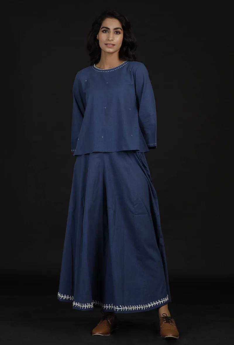 Prussian Blue Cotton Top and Solid Pallazo