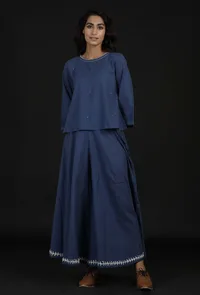 Prussian Blue Cotton Top and Solid Pallazo image 1