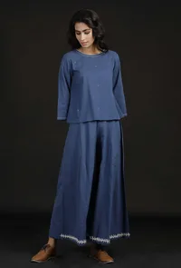 Prussian Blue Cotton Top and Solid Pallazo image 2