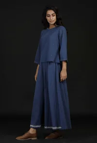 Prussian Blue Cotton Top and Solid Pallazo image 3