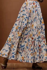 White Kalamkari Cotton Flared Skirt image 2