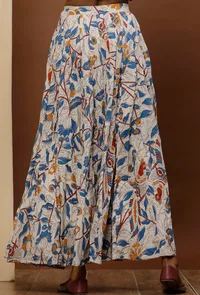 White Kalamkari Cotton Flared Skirt image 3
