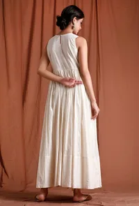 Off White Cotton Silver Gathered Kurta image 5