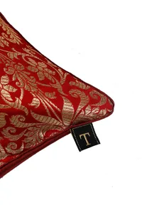 Set Of 2:Deep Red Brocade Cushion Covers image 4