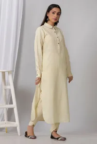 Lemon Yellow Cotton Khadi Kurta image 2