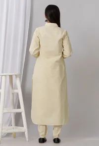 Lemon Yellow Cotton Khadi Kurta image 4