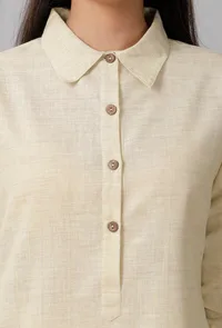 Lemon Yellow Cotton Khadi Kurta image 5