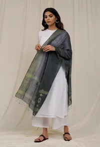 Charcoal Grey Handloom Cotton Jamdani stole image 2