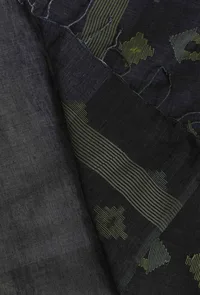 Charcoal Grey Handloom Cotton Jamdani stole image 3