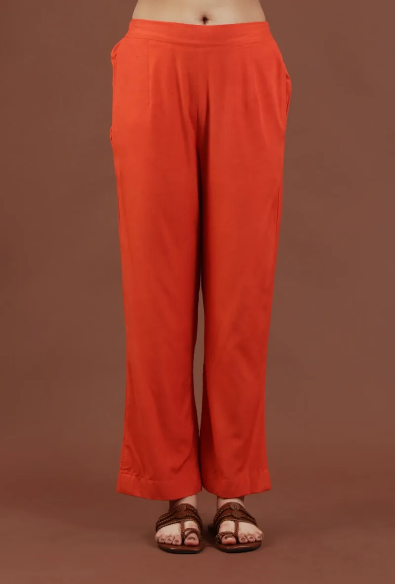 Rust Red Solid Shantoon Straight Pant