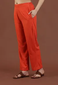 Rust Red Solid Shantoon Straight Pant image 3