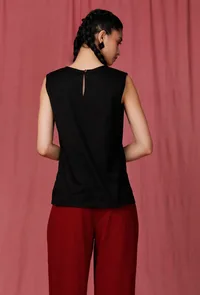 Onyx Black Plain Linen Top image 4